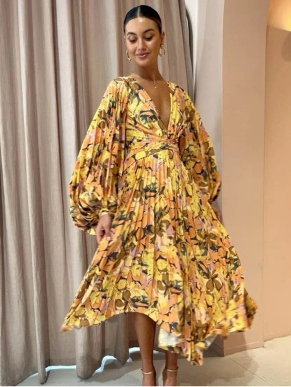 Acler Palms Dress in Kaleidoscope Floral Yellow, US6
